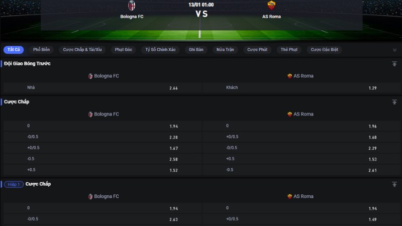 Bologna vs AS Roma