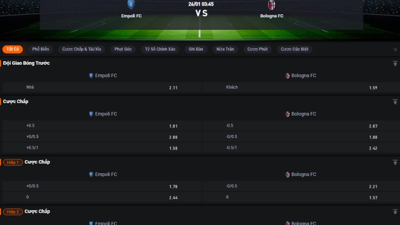 Empoli vs Bologna