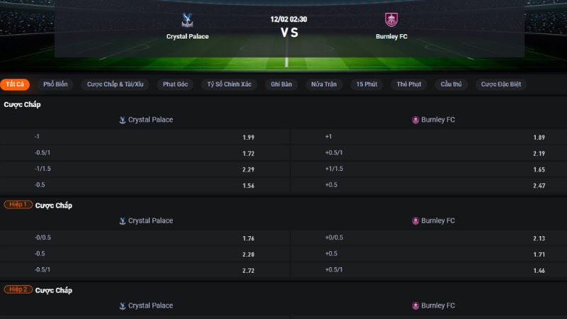 Crystal Palace vs Burnley